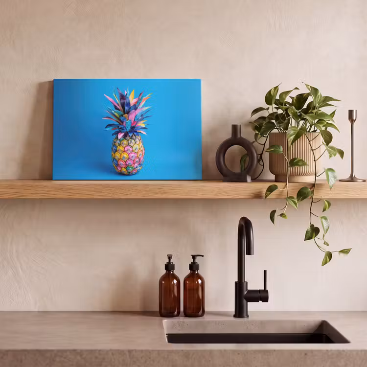 Ananas - Blauw - Tropisch - Vrolijk canvas 2cm klein -sfeer3