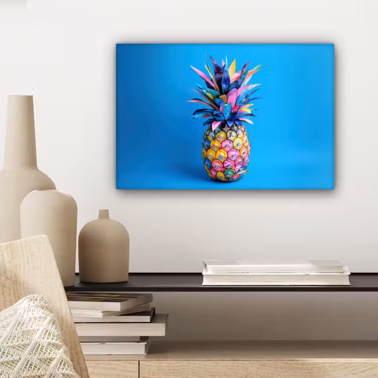 Ananas - Blauw - Tropisch - Vrolijk canvas 2cm klein -sfeer6