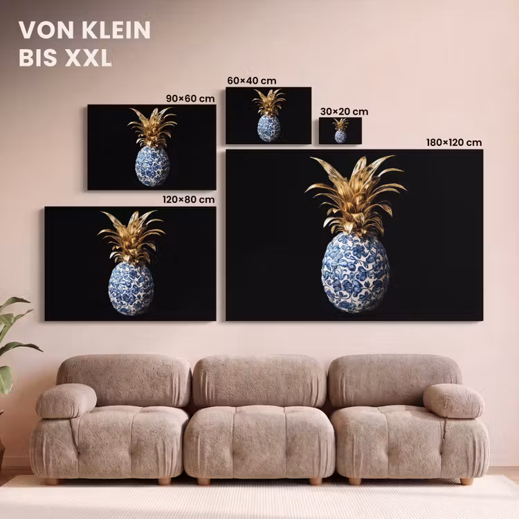 Ananas - Bloemen patroon - Goud - Delftsblauw canvas 2cm klein -Xsfeer8_DE