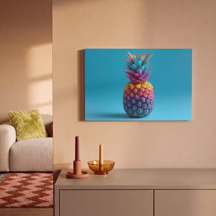 Ananas - Regenboog - Blauw - Popart canvas 2cm klein -sfeer1