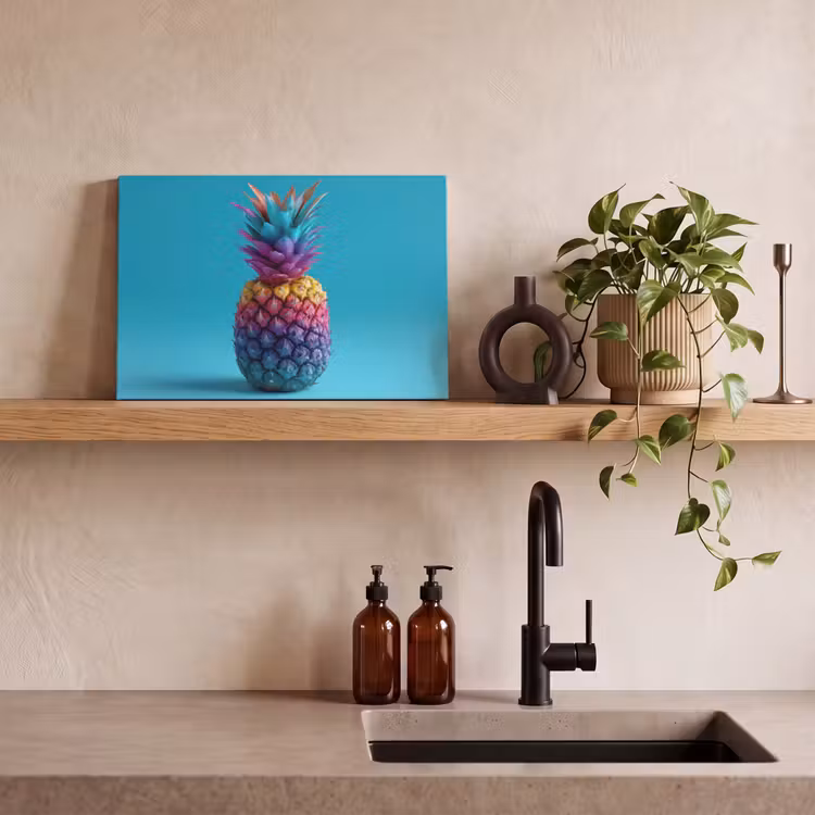 Ananas - Regenboog - Blauw - Popart canvas 2cm klein -sfeer6