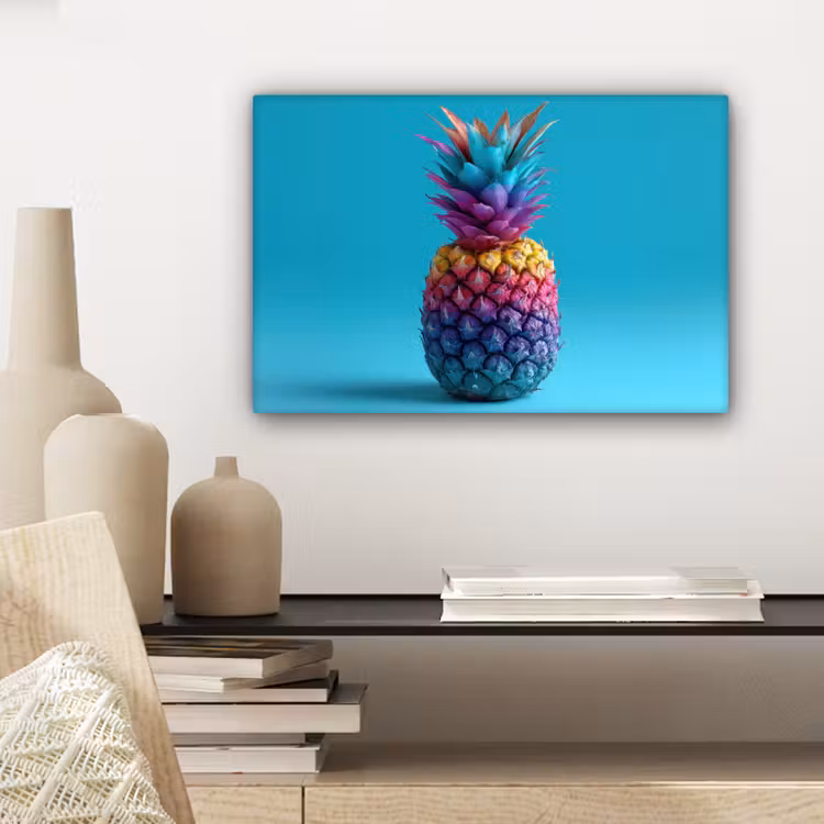 Ananas - Regenboog - Blauw - Popart canvas 2cm klein -closeup_print_DE