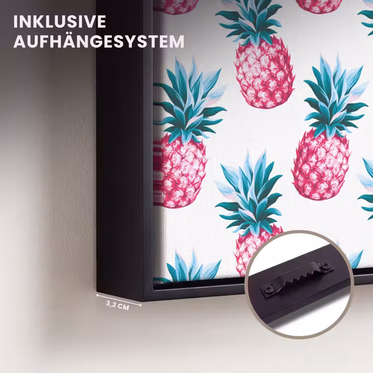 Ananas - Roze - Wit Canvas met baklijst klein 1124 -closeup_ophangsysteem_DE