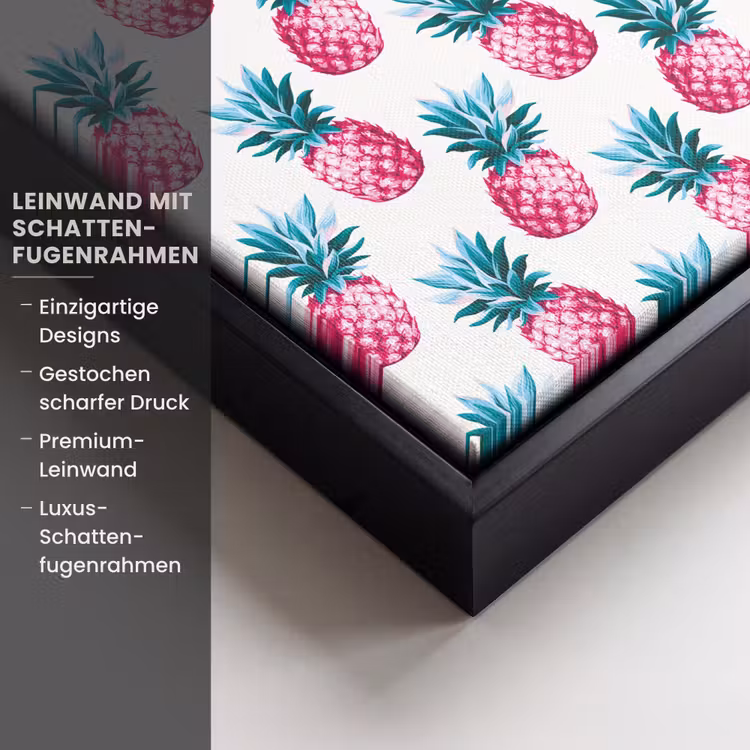 Ananas - Roze - Wit Canvas met baklijst klein 1124 -uniquesellingpoint_productkenmerken_DE