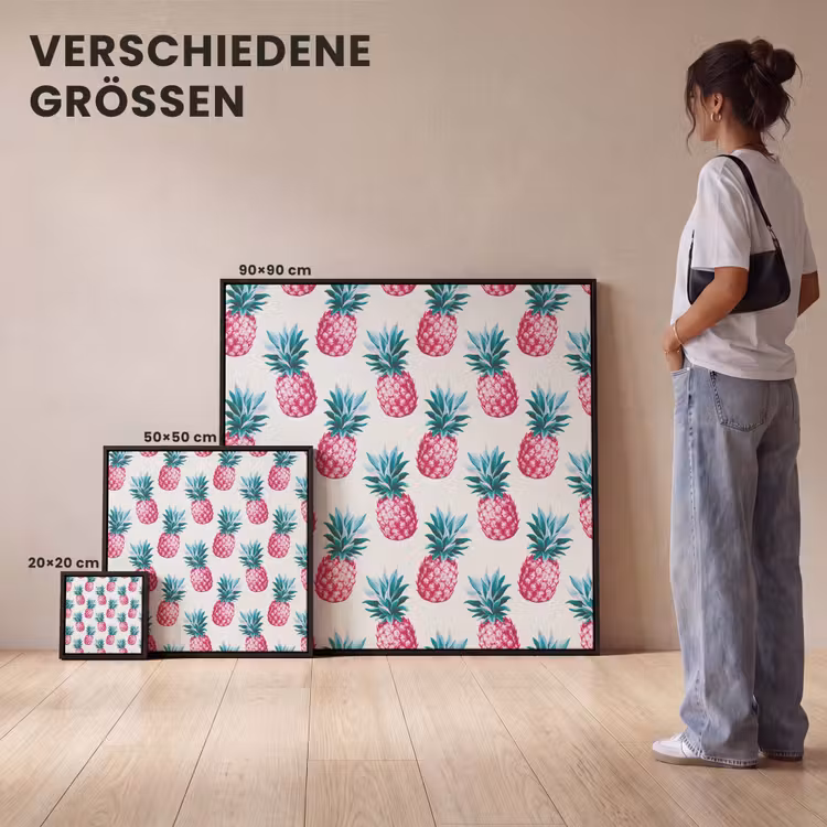 Ananas - Roze - Wit Canvas met baklijst klein 1124 -comparison_formatenoverzicht_DE