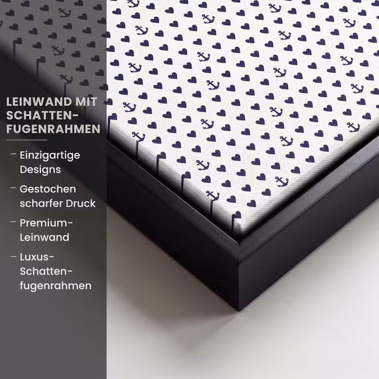 Anker - Hart - Blauw - Wit Canvas met baklijst klein 1124 -uniquesellingpoint_productkenmerken_DE