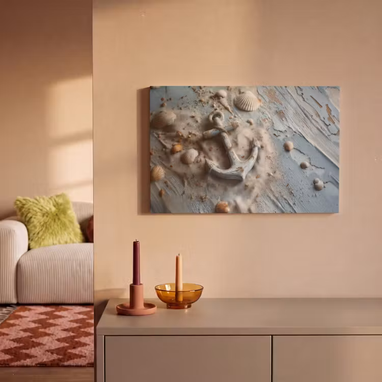 Anker - Hout - Schelpen - Zand canvas 2cm klein -sfeer1