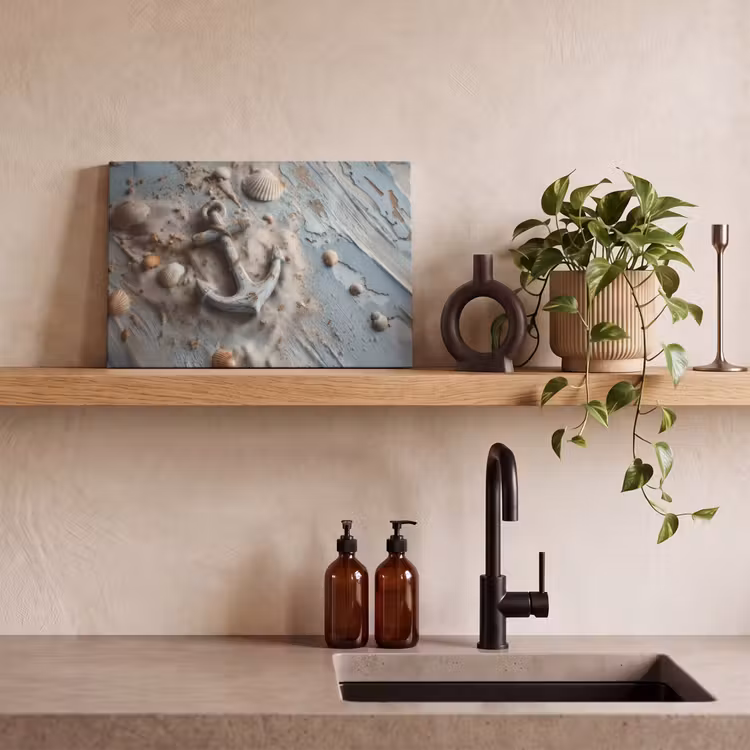 Anker - Hout - Schelpen - Zand canvas 2cm klein -sfeer6