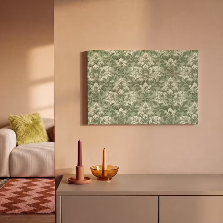 Sierlijk - Lichtgroen - Planten - Patroon - Getailleerd canvas 2cm klein 34 -sfeer1