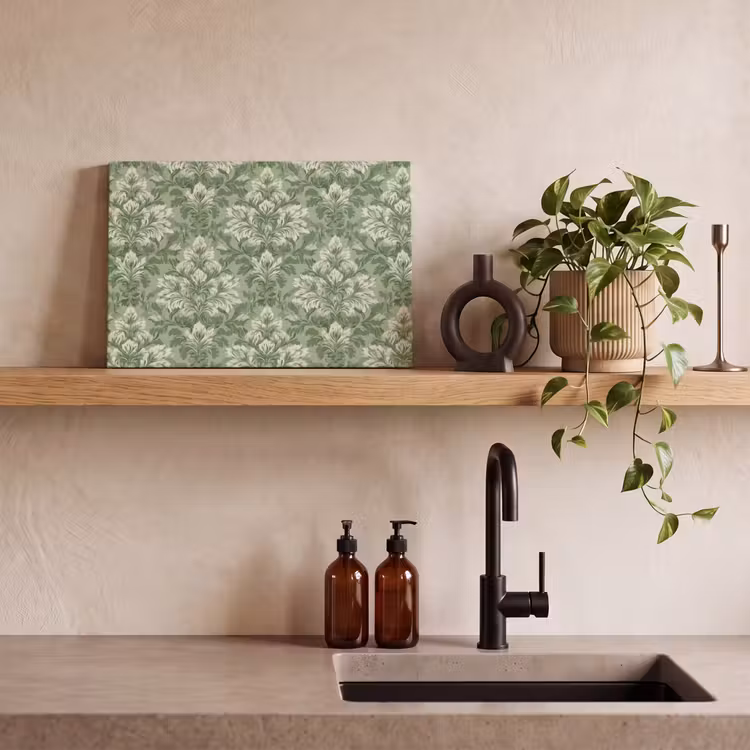 Sierlijk - Lichtgroen - Planten - Patroon - Getailleerd canvas 2cm klein 34 -sfeer3