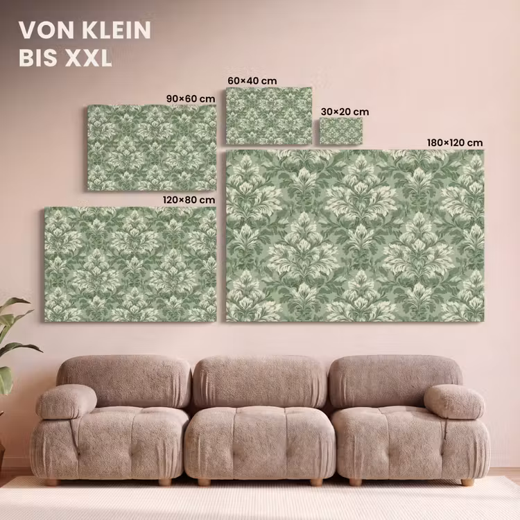 Sierlijk - Lichtgroen - Planten - Patroon - Getailleerd canvas 2cm klein 34 -Xsfeer8_DE