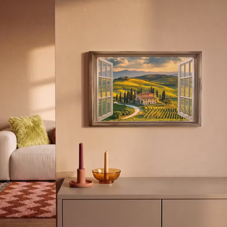 Doorkijk - Toscane - Uitzicht - Landschap - Zomer canvas 2cm klein -sfeer1