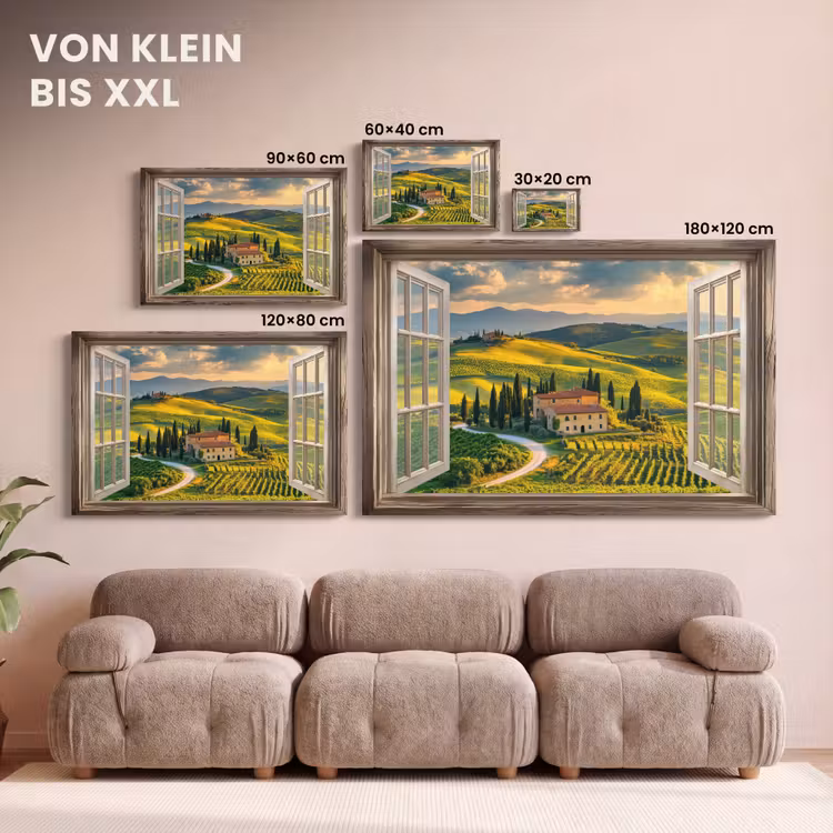 Doorkijk - Toscane - Uitzicht - Landschap - Zomer canvas 2cm klein -Xsfeer8_DE
