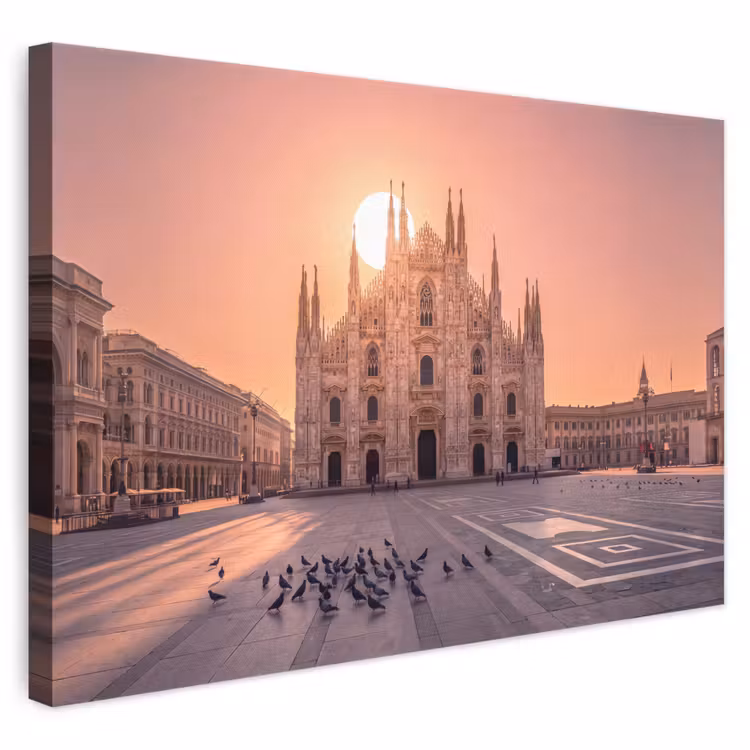 Architectuur - Milaan - Plein - Zonsopgang - Oranje canvas 2cm klein -3d