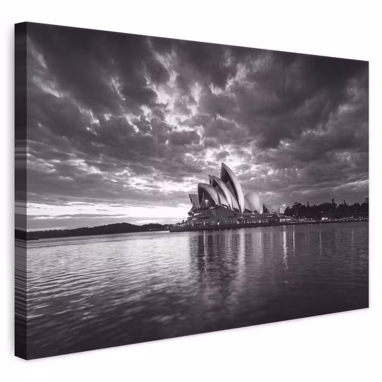 Architectuur - Water - Stad - Modern - Zwart-wit canvas 2cm klein -3d