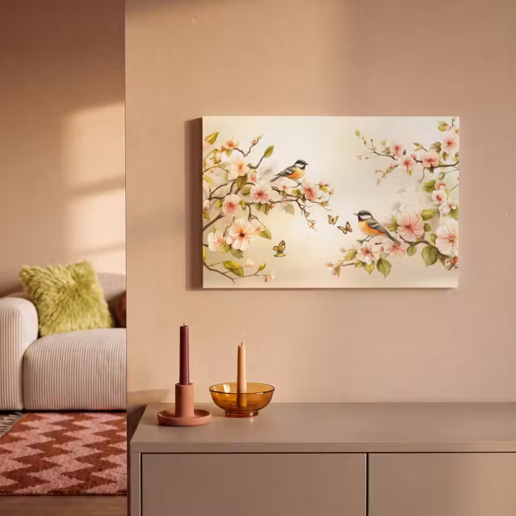 Takken - Bloemen - Vogeltjes - Roze canvas 2cm klein -sfeer1