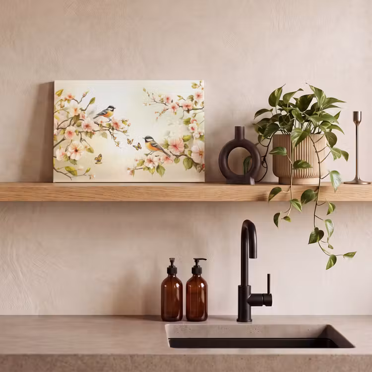 Takken - Bloemen - Vogeltjes - Roze canvas 2cm klein -sfeer6