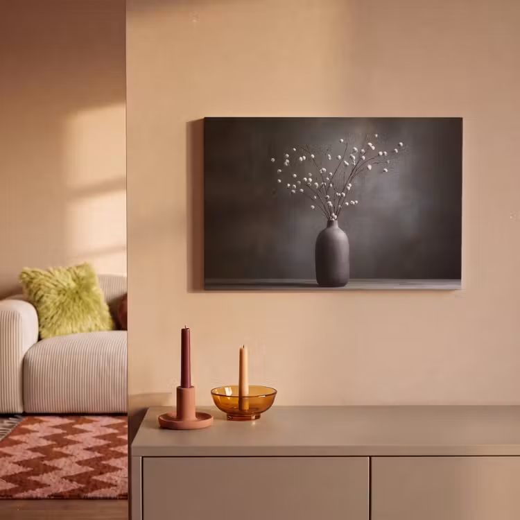 Takken - Vaas - Bolletjes - Wit canvas 2cm klein -sfeer1