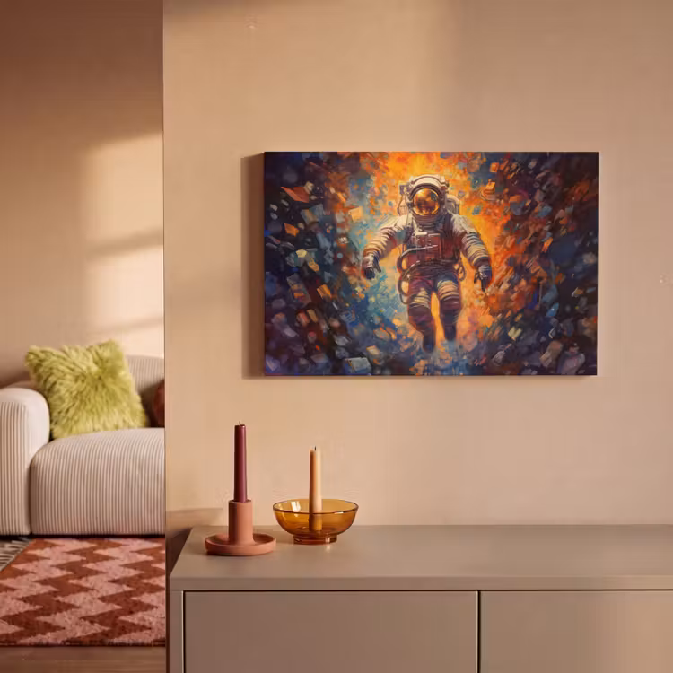 Astronaut - Neon - Oranje - Ruimte canvas 2cm klein -sfeer1