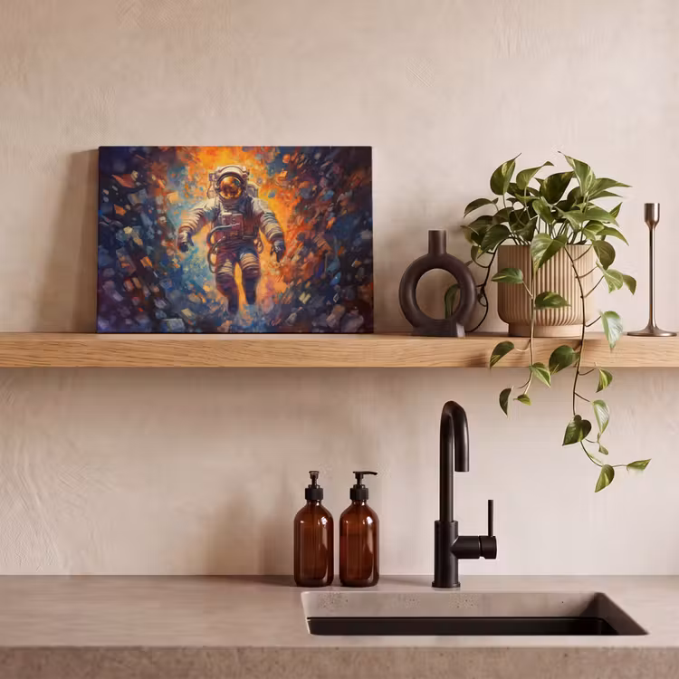 Astronaut - Neon - Oranje - Ruimte canvas 2cm klein -sfeer3