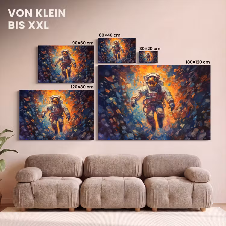 Astronaut - Neon - Oranje - Ruimte canvas 2cm klein -Xsfeer8_DE