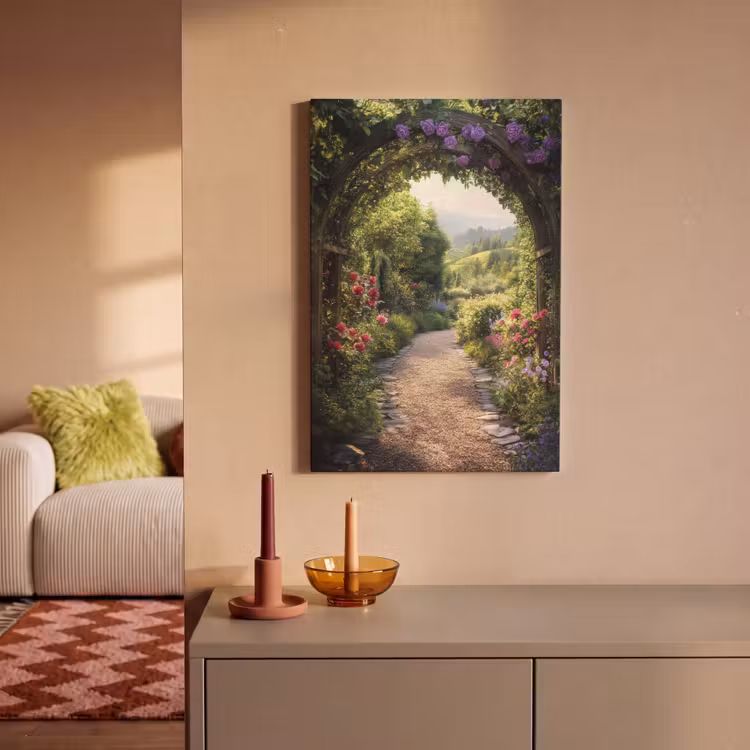 Doorkijk - Landschap - Bloemen - Tuinboog - Natuur canvas 2cm klein -sfeer1