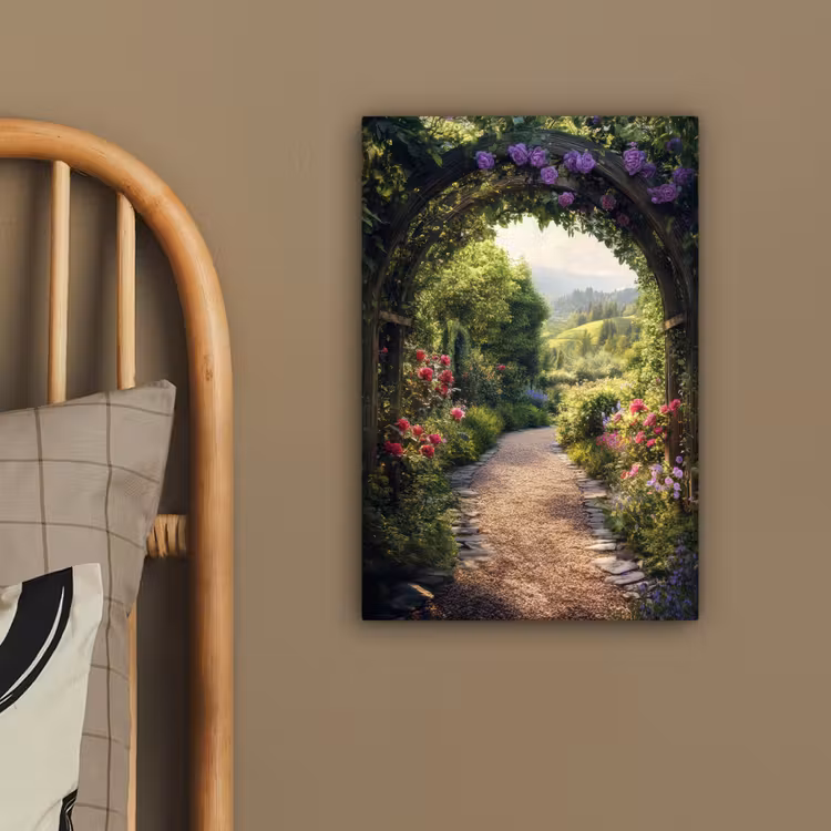 Doorkijk - Landschap - Bloemen - Tuinboog - Natuur canvas 2cm klein -sfeer6