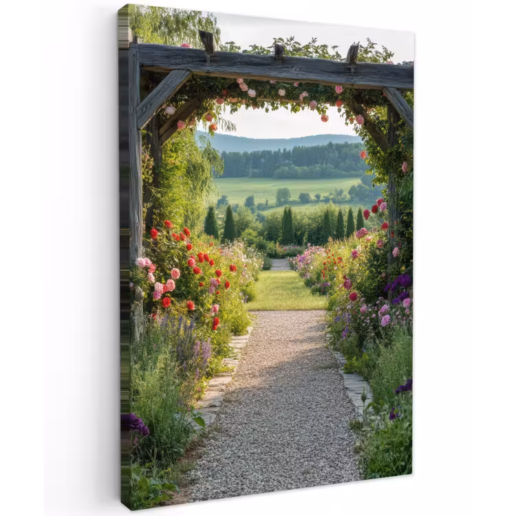 Doorkijk - Landschap - Natuur - Tuinboog - Bloemen canvas 2cm klein -z3d