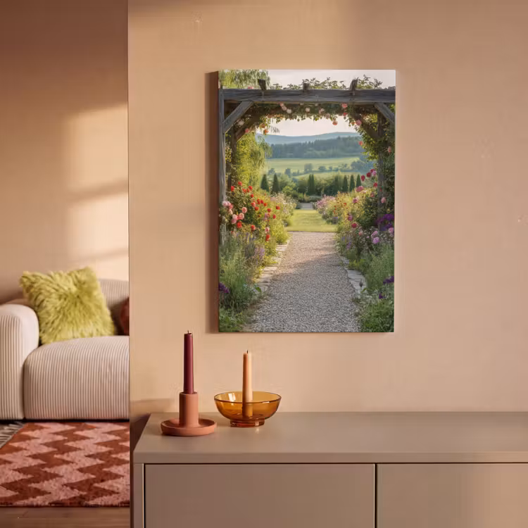 Doorkijk - Landschap - Natuur - Tuinboog - Bloemen canvas 2cm klein -sfeer1
