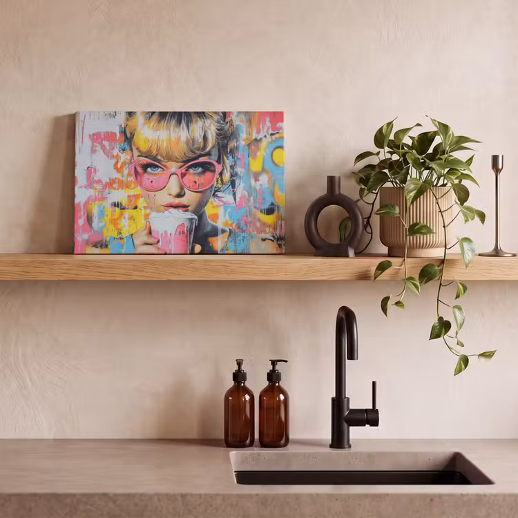 Expressief - Milkshake - Vrouw - Felle kleuren canvas 2cm klein -sfeer3