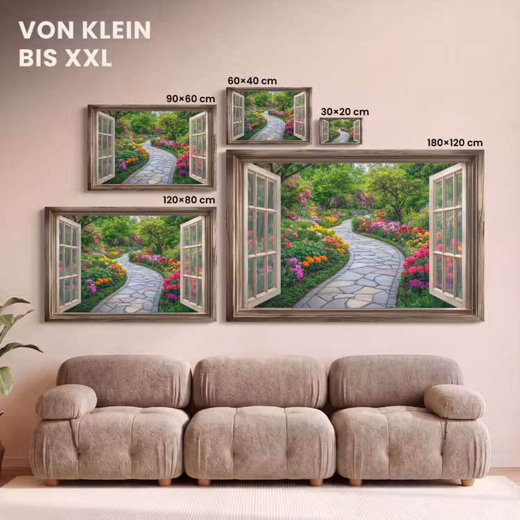 Doorkijk - Bloemen - Tuinpad - Natuur - Raam canvas 2cm klein -Xsfeer8_DE