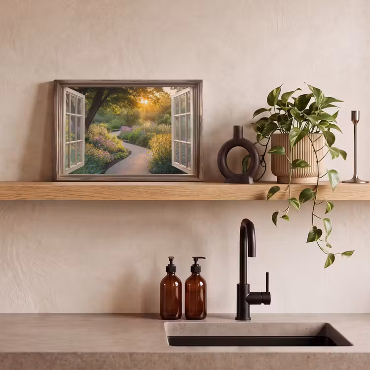 Doorkijk - Bloemen - Natuur - Zon - Pad canvas 2cm klein -sfeer3