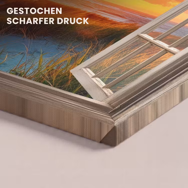 Doorkijk - Raam - Vuurtoren - Zonsondergang - Strand canvas 2cm klein -closeup_print_DE