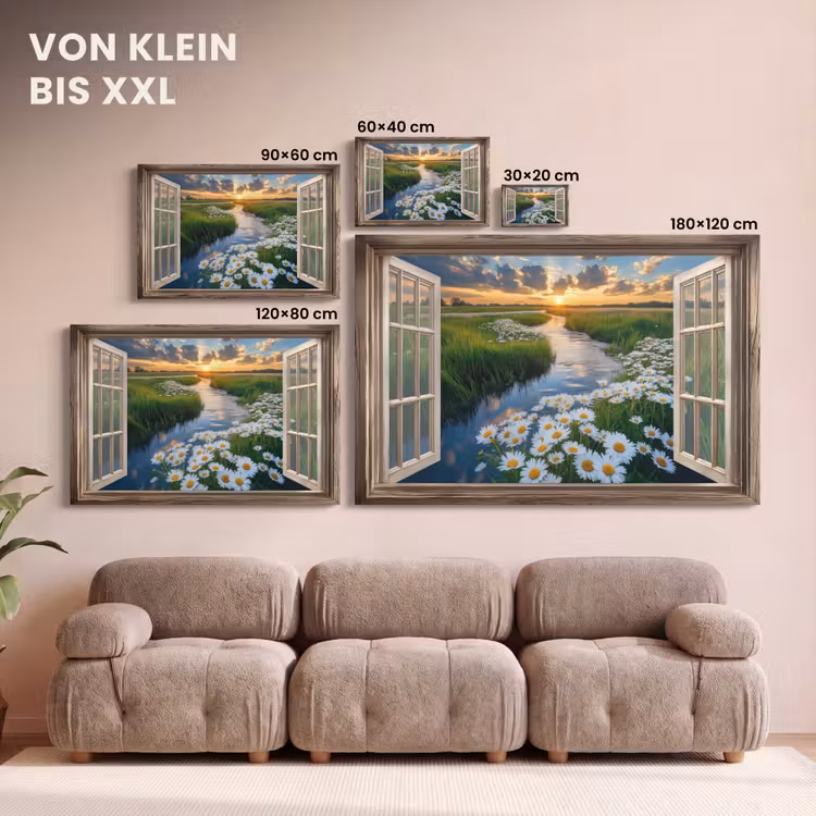 Doorkijk - Landschap - Raam - Water - Zonsondergang canvas 2cm klein -Xsfeer8_DE