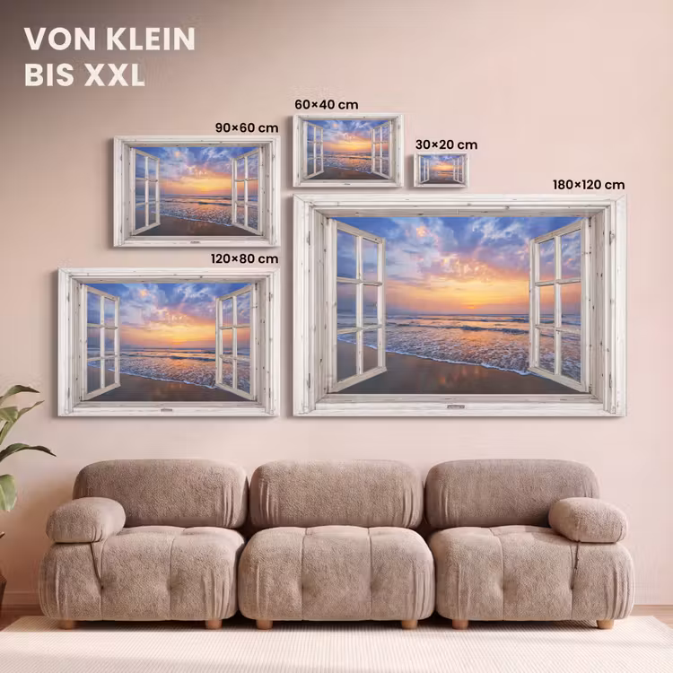 Doorkijk - Zee - Strand - Zonsondergang - Blauw canvas 2cm klein -Xsfeer8_DE
