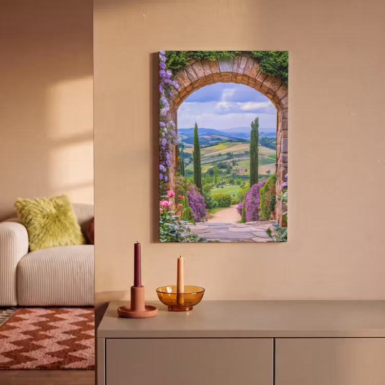 Doorkijk - Toscane - Landschap - Poort canvas 2cm klein -sfeer1