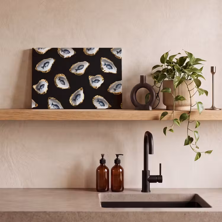Oesters - Vissen - Blauw - Goud canvas 2cm klein -closeup_print_DE