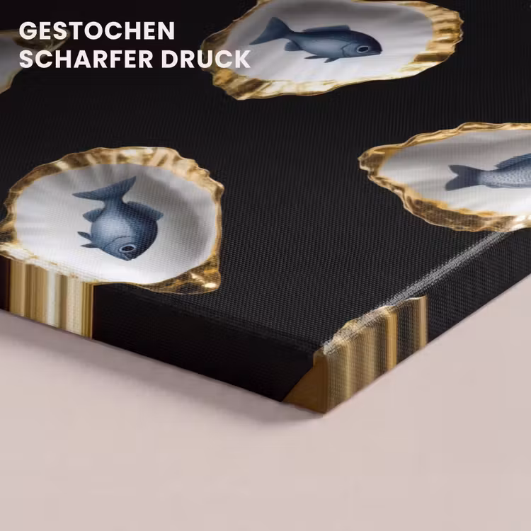 Oesters - Vissen - Blauw - Goud canvas 2cm klein -uniquesellingpoint_afwerking-onlywow_DE