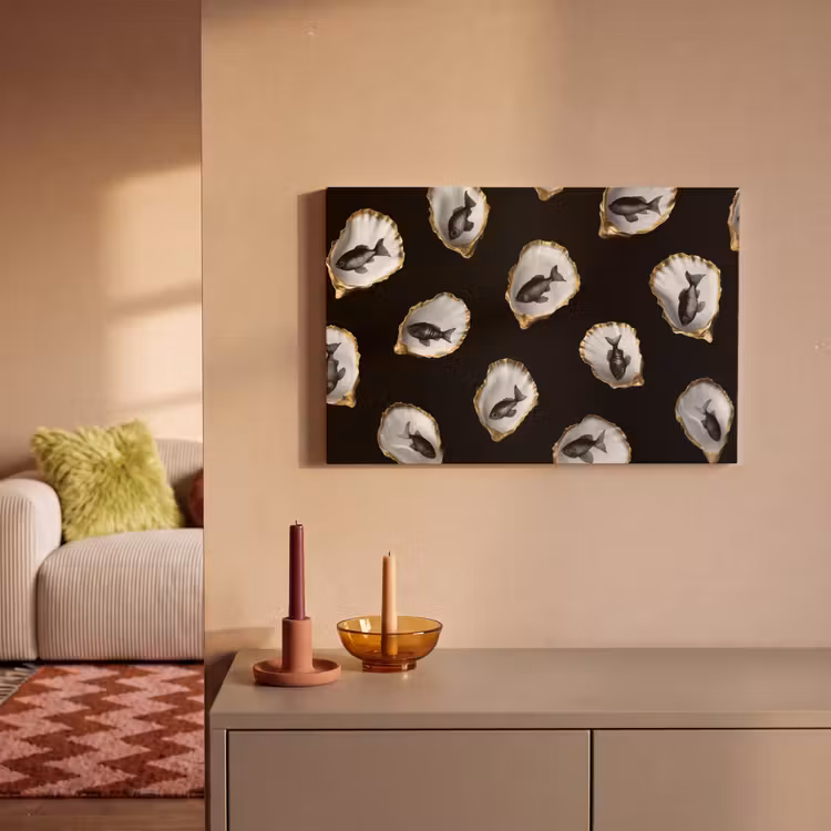 Oesters - Zwart - Vissen - Goud canvas 2cm klein -sfeer1