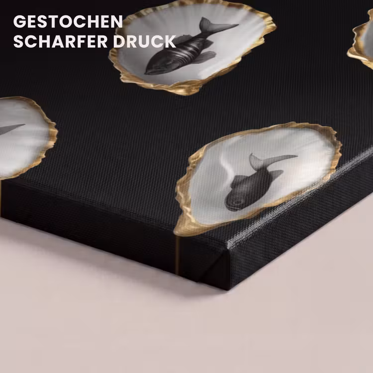 Oesters - Zwart - Vissen - Goud canvas 2cm klein -uniquesellingpoint_afwerking-onlywow_DE