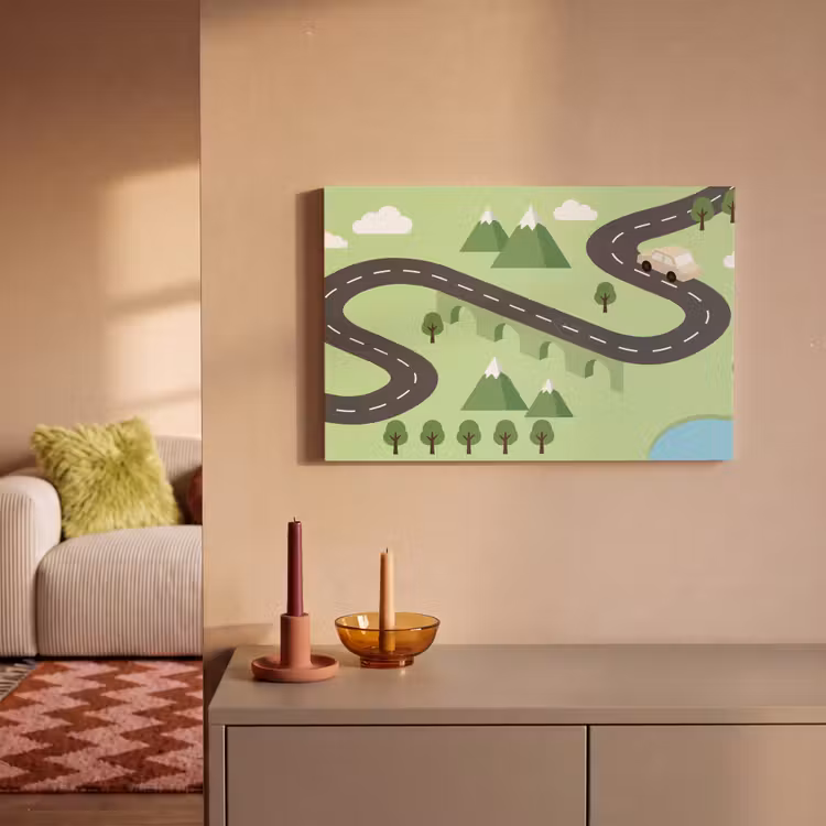 Auto - Bergweg - Natuur - Illustratie canvas 2cm klein -sfeer1