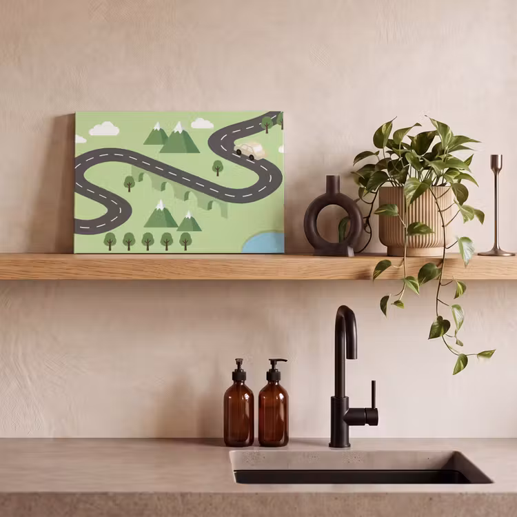 Auto - Bergweg - Natuur - Illustratie canvas 2cm klein -sfeer3