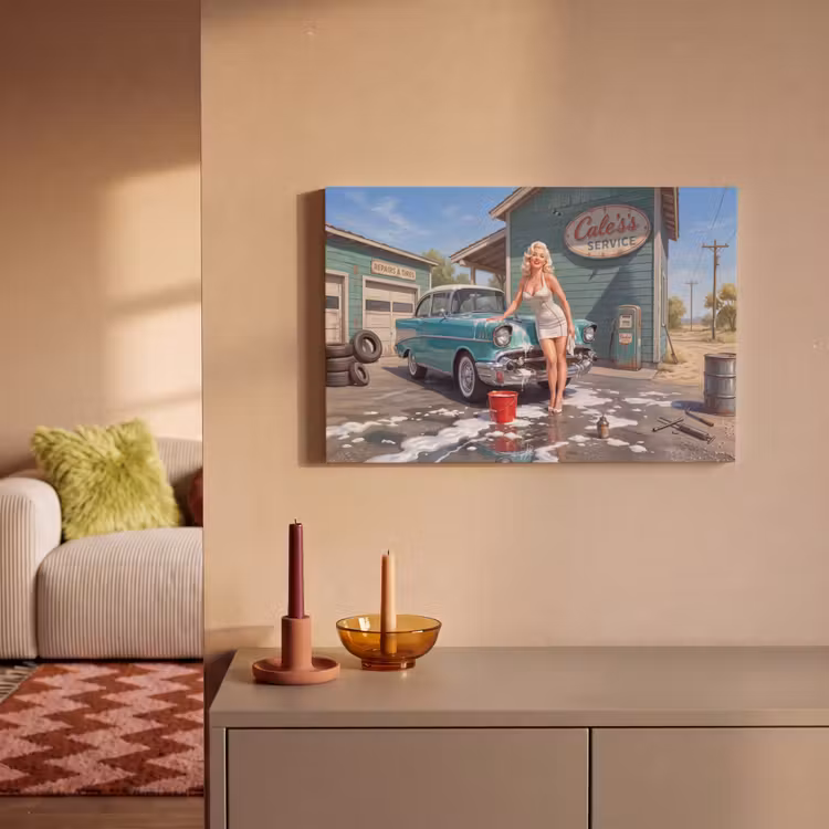 Auto - Vrouw - Groen canvas 2cm klein -sfeer1