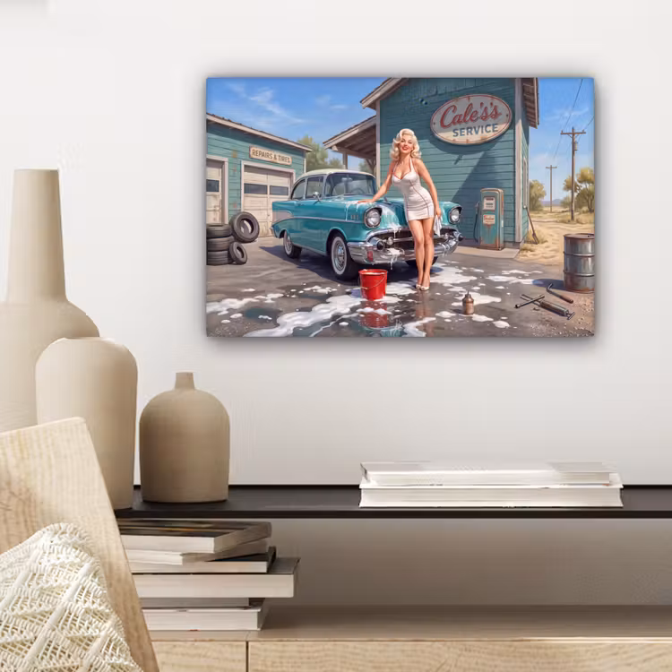 Auto - Vrouw - Groen canvas 2cm klein -sfeer6