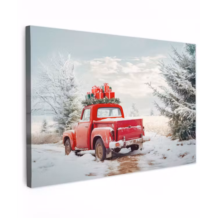 Auto - Rood - Cadeaus - Winter - Sneeuw - Kerst canvas 2cm klein -z3d