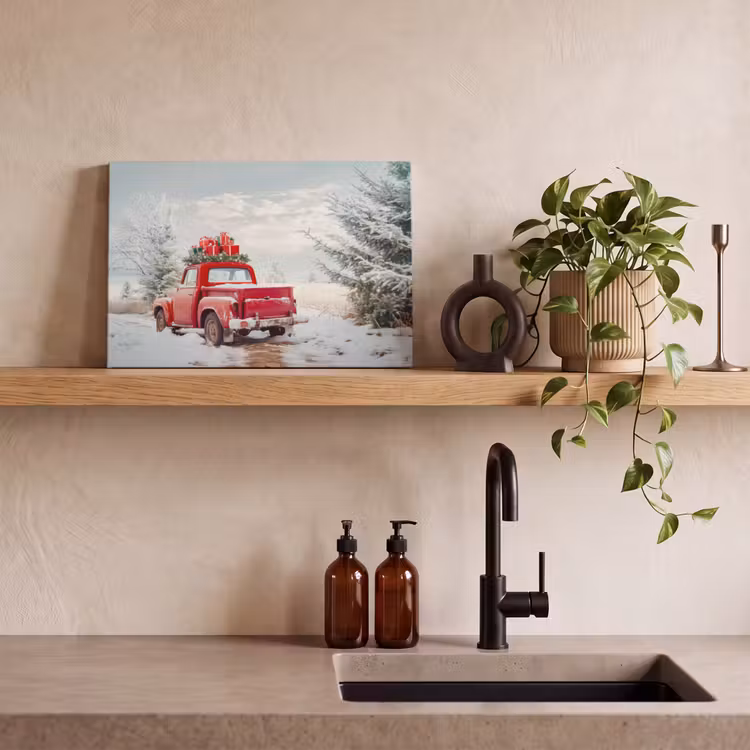 Auto - Rood - Cadeaus - Winter - Sneeuw - Kerst canvas 2cm klein -sfeer3