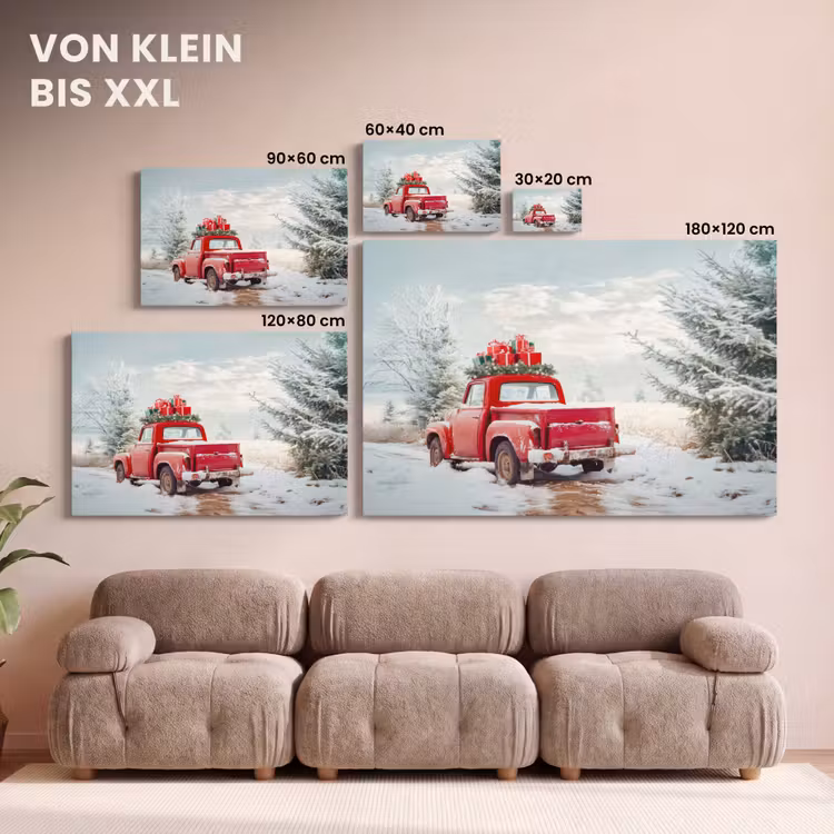 Auto - Rood - Cadeaus - Winter - Sneeuw - Kerst canvas 2cm klein -Xsfeer8_DE