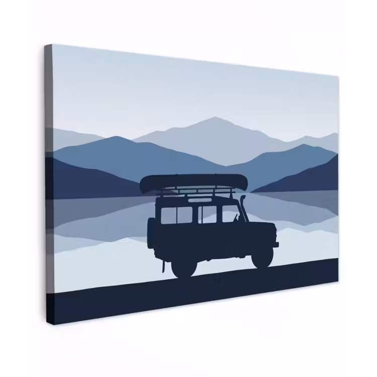 Auto - Meer - Bergen - Blauw canvas 2cm klein -z3d