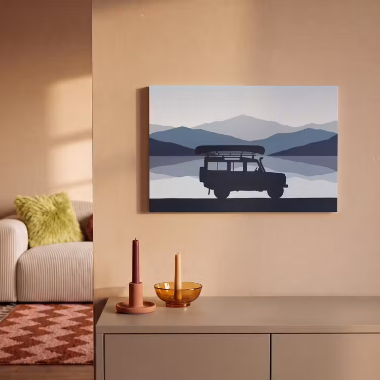 Auto - Meer - Bergen - Blauw canvas 2cm klein -sfeer1