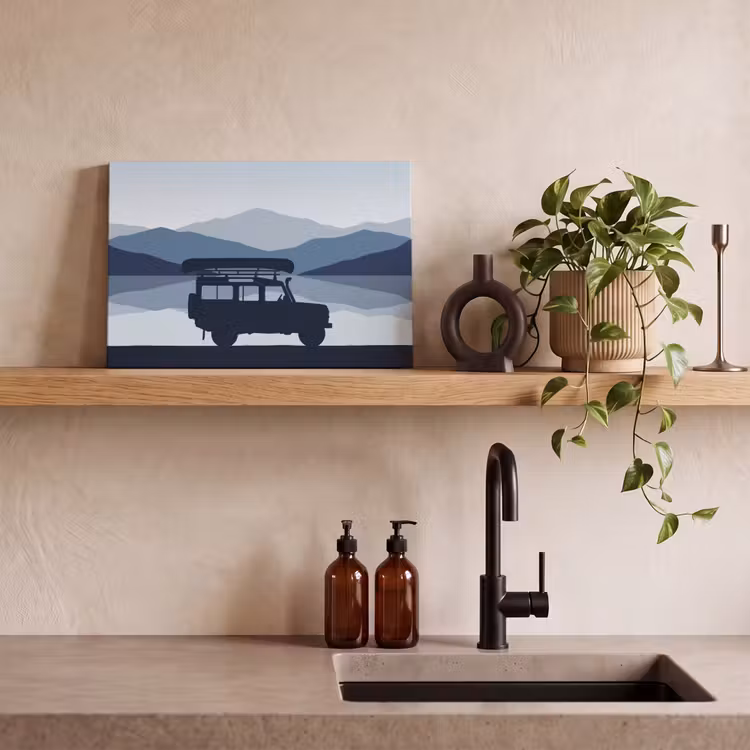 Auto - Meer - Bergen - Blauw canvas 2cm klein -sfeer3